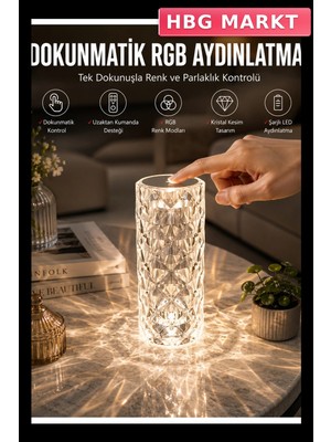 HBG Markt Kristal Kesim Tasarımlı Dokunmatik Kontrollü LED Uzaktan Kumandalı