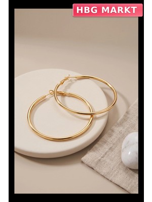 HBG Markt 316L Çelik Gold Renk 46MM Halka Küpe Kadın Paslanmaz