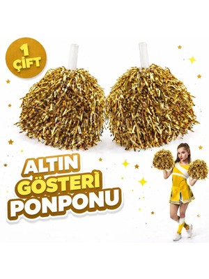 Melonika 1 Çift ( 2 Adet ) Altın Renk 23 Nisan 19 Mayıs 29 Ekim Okul Gösteri Ponponları Ekstra Doun