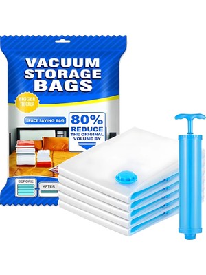 Asitan Uzay Tasarrufu (5'li Set) Seyahat Kıyafetleri ve Ev Için Yeniden Kullanılabilir Vakum Depolama Ki