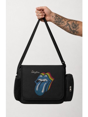 Fuddy Moda Unisex Rock Band Colourful Rolling Stones Baskılı Postacı Çantası