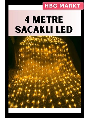 HBG Markt Mey Ithalat® 4 Metre Icicle Şelale LED Yılbaşı Perde Işık Sıcak Ambiyans