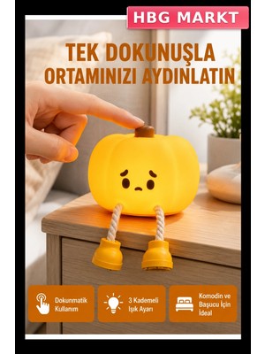 HBG Markt Silikon Balkabağı Gece Lambası Telefon Tutuculu Şarj Edilebilir 3 Kademeli