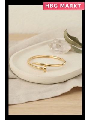 HBG Markt 316L Çelik Gold Renk Çivi Model Bileklik Bayan Takı