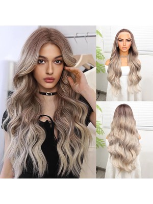 Melonika Rus Kumralı Beyaz Platin Ombre  ve Röfleli Fiber Sen Geniş Daalı Tül Peruk