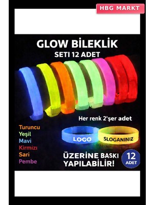HBG Markt Glow Kalın Bileklik 12'li Set Renkli Baskıya Uygun