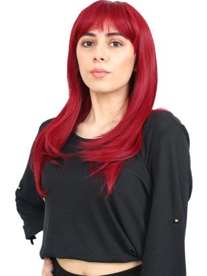 Melonika Düz Perçemli Orta Boy Fiber Sen Peruk / Kızıl