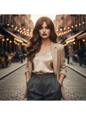 Melonika Daalı Perçemli Fiber Sen Orta Boy Peruk / Kumral