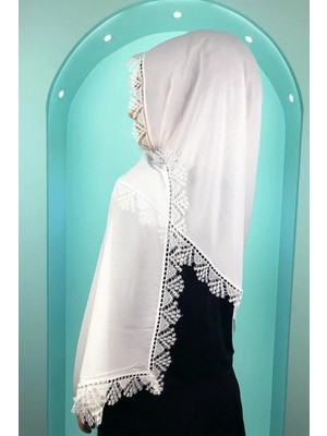 Moontime Alaçatı Hazır Oyalı Namaz Baş Örtüsü Oyalı Tülbent Beyaz Mevlüt Örtüsü