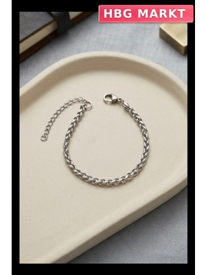 HBG Markt Erkek Bileklik 316L Çelik Spiga Model Gümüş Renk Uzunluk 18+5 cm