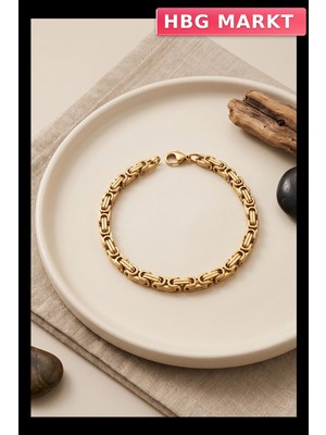 HBG Markt Erkek 316L Çelik Kral Zincir Bileklik 21CM Gold Renk Kararmaz