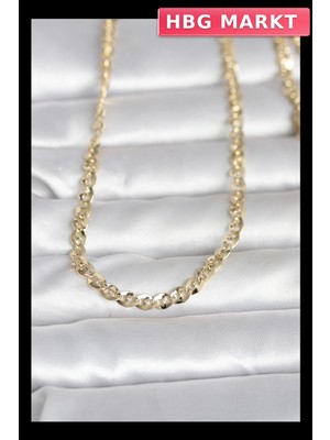 HBG Markt Mey Ithalat® cm 14K Gold Renk Yassı Oval Zincirli Model 60 cm Kadın Kolye