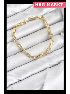 HBG Markt Kare Halka Model 14K Gold Kaplama Pirinç Bayan Bileklik