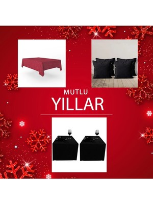Goccia Home Yılbaşına Özel Şık ve Kaliteli Masa Örtüsü,2li Runner ve 4'lü Kırlent Kılıfı Takımı Siyah ve Kırmızı Siyah-Kırmızı