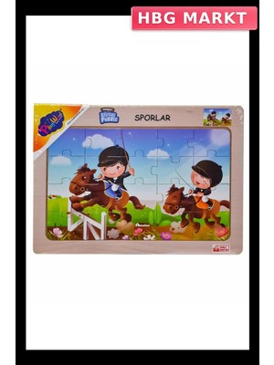 HBG Markt Mey Ithalat® Ony-85-86-87-88 Ahşap Eğitici Puzzle Sporlar -Onyıl