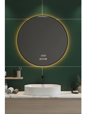 Moontime Alaçatı Hd Akıllı Hareket Sensörlü Buhar Tutmaz 3 Renk Ledli Işıklı Siyah Çerçeveli Banyo Lavabo Makyaj Aynası 80 cm