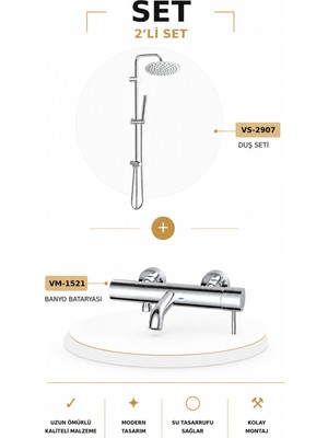 Valtemo Iconıc + Lıbero 2'li Banyo ve Robot Duş Seti - Krom
