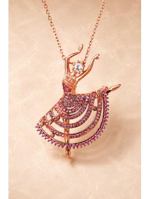 Bereka Jewelry 925 Ayar Gümüş Rose Gold Kaplama Pembe Dansçı Kolye - Midnight Dancer