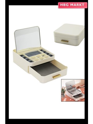 HBG Markt Çek-Bırak Aç-Kapa 20X22 8.5cm Aynalı Takı Organizer Çekmece +1 Kat 10 Bölme