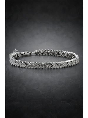 Bereka Jewelry 925 Ayar Gümüş Geometrik Bileklik - Silver Current
