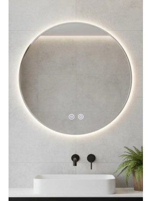 Moontime Alaçatı Hd Akıllı Ayna Buhar Tutmaz 3 Renk Ledli Işık Gümüş Çerçeveli Dokunmatik Banyo Lavabo Makyaj Aynası 80 cm