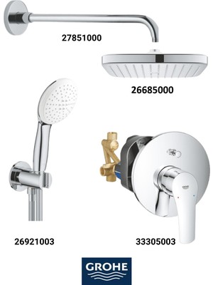 Grohe Eurosmart Ankastre Banyo Bataryası Seti Gagasız(Kare Tepe Duşlu)  33305SET3