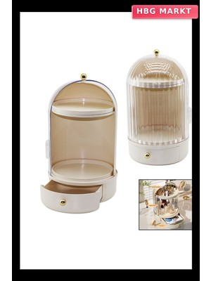 HBG Markt Vitrin 360°Ç:21 -Y:38CM Organizer Şeffaf Kapak- Döner Rafçekmece+2 Kat (564