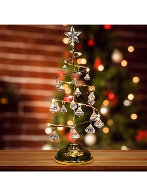 Moontime Alaçatı Vıp Kalite 20 cm Metal Kristal Sarkıtlı Yılbaşı Ağacı Gün Işığı LED Işıklı Noel Ağacı Gold Çam Ağacı