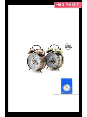 HBG Markt Twin Bell Alarm Clock Yuvarlak Masa Çalar Saat Metal Kasa Eskitme Desenli P
