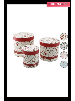 HBG Markt 3 Parça Yuvarlak Çiçek Desenli Karton Kutusu 18-16-12CM