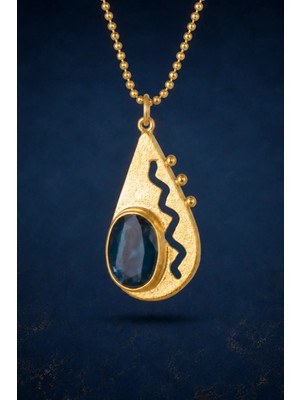 Bereka Jewelry 925 Ayar Gümüş 18K Altın Kaplama Doğal Kyanit Taşlı El Işçiliği Kolye - Midnight Tide