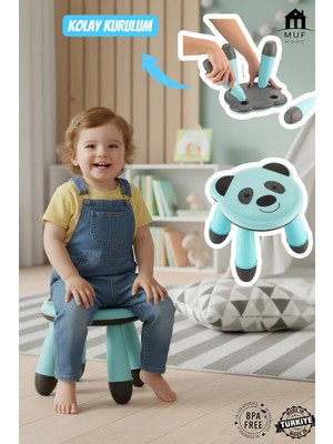 Moontime Alaçatı Renkli Sevimli Panda Çocuk Taburesi