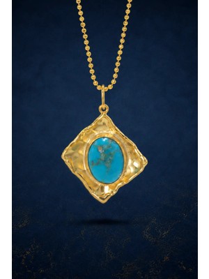 Bereka Jewelry 925 Ayar Gümüş 18K Altın Kaplama Arizona Turkuaz Taşlı El Işçiliği Kolye - Desert Sky