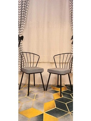 Moontime Alaçatı Dekor Mobilyacım Güneş Sandalye 2 Adet Siyah Mutfak Salon Yemek Odası Sandalyesi Metal Ayak