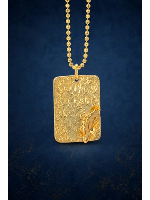 Bereka Jewelry 925 Ayar Gümüş 18K Altın Kaplama El Işçiliği Dokulu Kolye - Terra Relief