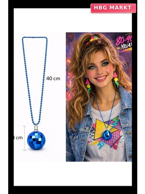 HBG Markt Retro Disko Topu Şekilli 80'ler 90'lar Mavi Renk Plastik Kolye (5647)