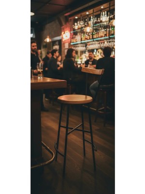 Moontime Alaçatı Ahşap Bar Sandalyesi