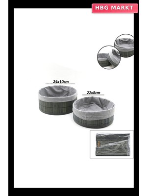 HBG Markt Gri 2 Boy Yuvarlak Bambu Kenar Organizer Sepet Ahşap Altlık Bezli 22X24CM