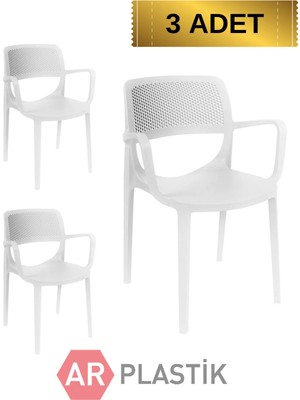 Moontime Alaçatı Barbi Model Kollu Sandalye, Bahçe, Mutfak, Kafe, Balkon Sandalyesi 3 Adet