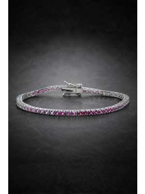 Bereka Jewelry 925 Ayar Gümüş Pembe Pembe Ombre Su Yolu Bileklik - Orchid Line