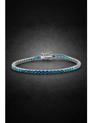 Bereka Jewelry 925 Ayar Gümüş Mavi Ombre Su Yolu Bileklik - Azure Line