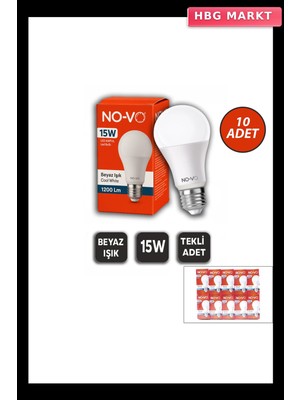 HBG Markt 10 Adet 15W Beyaz LED Ampul 1200 Lümen 6500K 15.000 Saat Ömür