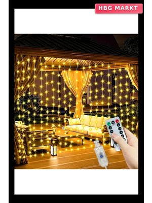 HBG Markt 300 Ledli 10 Sarkıt Perde LED Işık-8 Fonksiyon, Uzaktan Kumandalı, 3x3 Metr