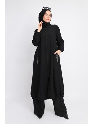 SARMODA 1014 ÖNDEN FERMUARLI KOL UCU LASTİKLİ  CEPLİ LEOPAR LASTİKLİ GİY ÇIK KAP QYS KAP 1014 #24-03#