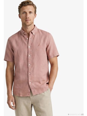 Nautica Erkek Kırmızı Regular Fit Kısa Kollu Keten Gömlek W65100T.6PR
