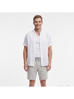 Nautica Erkek Beyaz Regular Fit Kısa Kollu Keten Gömlek W65105T.1BW