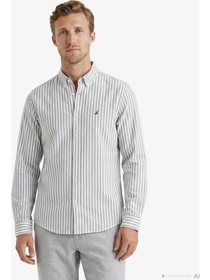 Nautica Erkek Lacivert Regular Fit Çizgili Gömlek W65541T.4NV