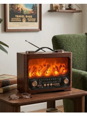 HBG Markt Dekoratif Şömine Görünümlü Bluetooth Hoparlör Nostaljik Radyo Tasarımı