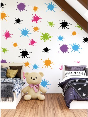 S Digital Renkli Boya Sıçraması Desenli Duvar Stickerı - 120X100 cm - Bebek ve Çocuk Odası Dekoru - Kendinden Yapışkanlı Pvc Folyo