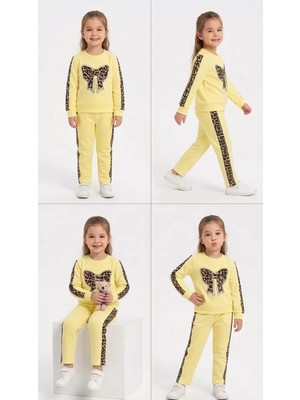 Bemy Store 4/12 Yaş Taşlı Leopar Pamuk Penye Çocuk Takımı